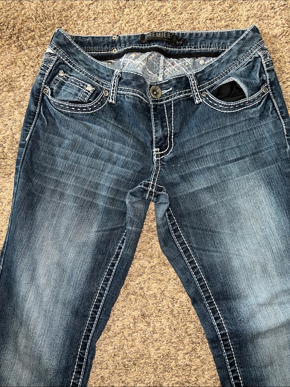 Premier Women's Distressed Dark Blue Slim Boot Jeans